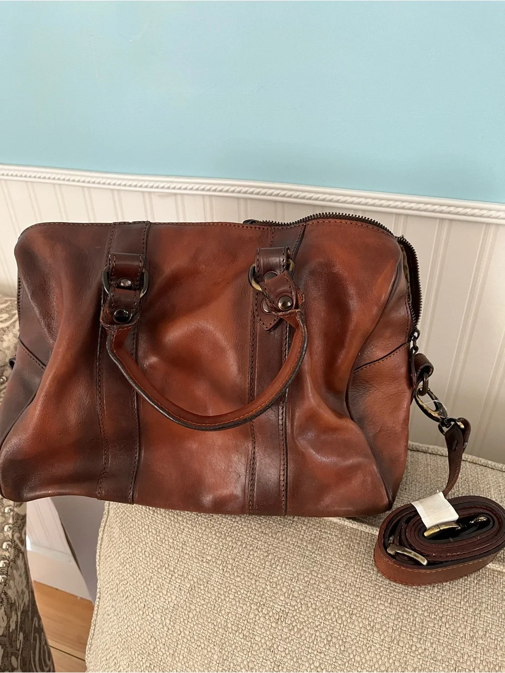 Brown Leather Weekender Bag - Brand Not Visible 10 by 13
